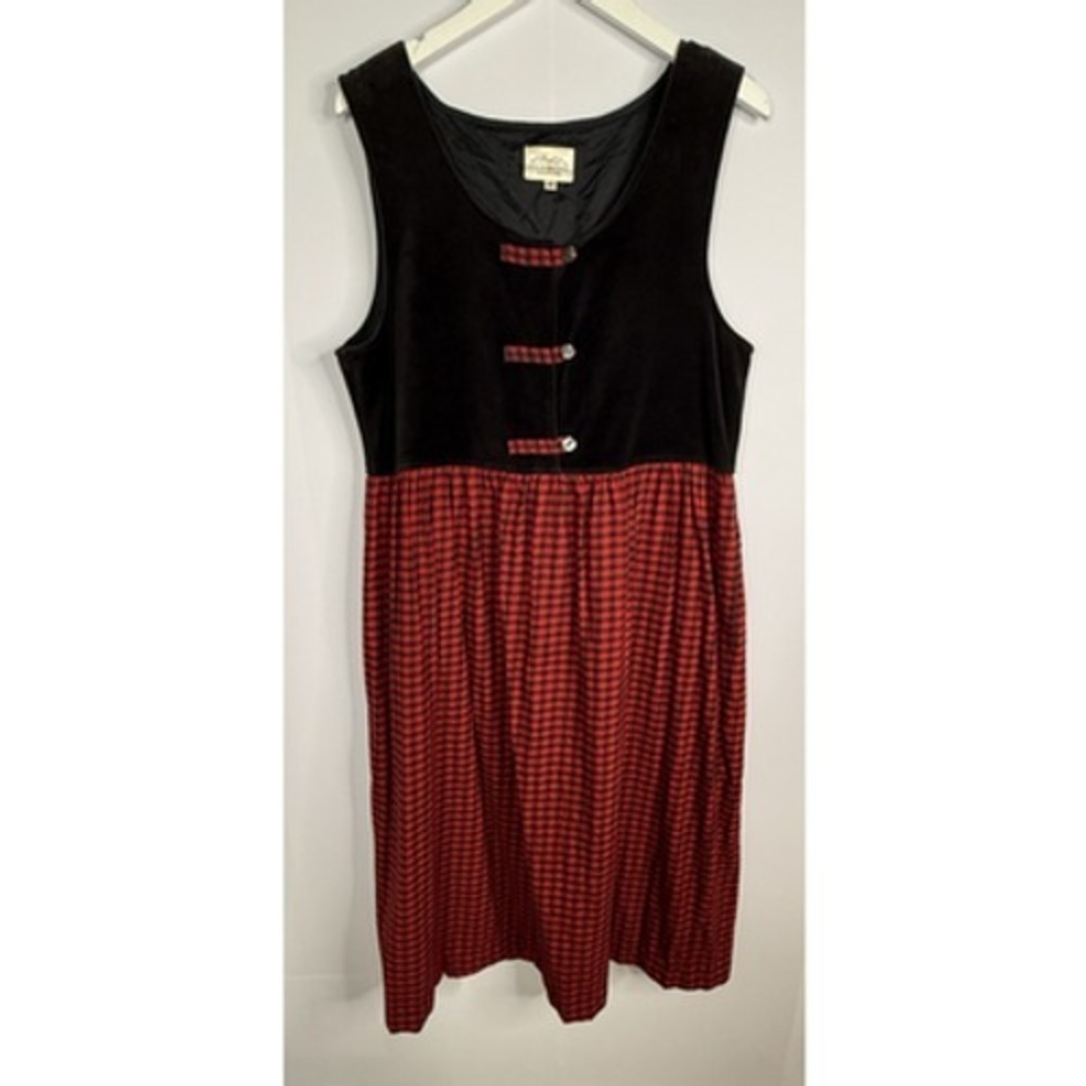Vtg Susan Bristol Plaid Velvet Overall Dress Sz 12 Long Country Holiday Teacher‎